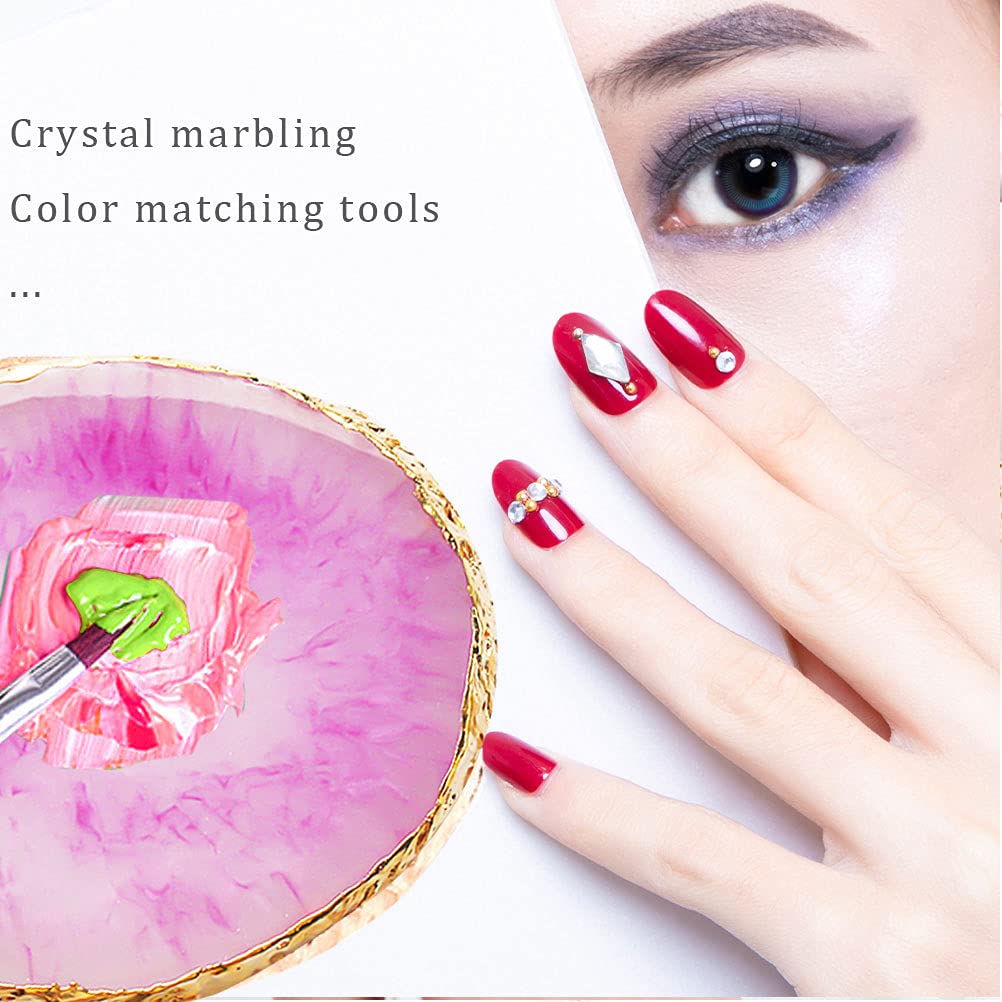 2 Piece Purple White Resin Nail Art Palette Set Gold Edge Medium - Image 7
