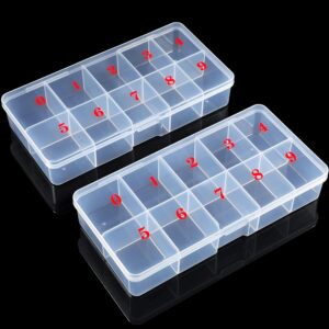 2 Pieces Nail Tip False Empty Tips Organizer Storage Box with 10 Number Spaces Storage Case Container Nail Plastic Grid Box for Fingernail Crystal Jewelry Accessories(White)
