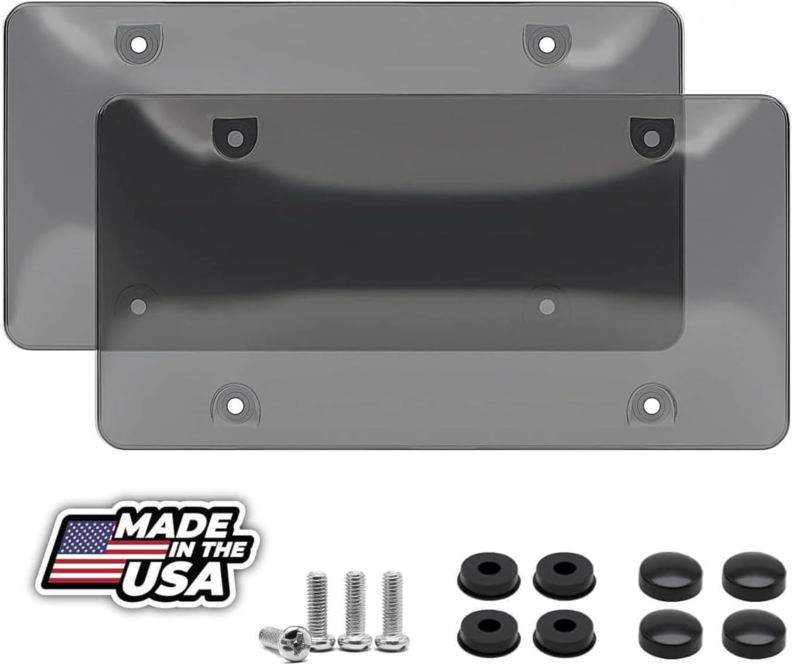 2 Unbreakable License Plate Bubble Covers 4 Holes Universal Fitment Choose Your Shield Color (Clear-B)