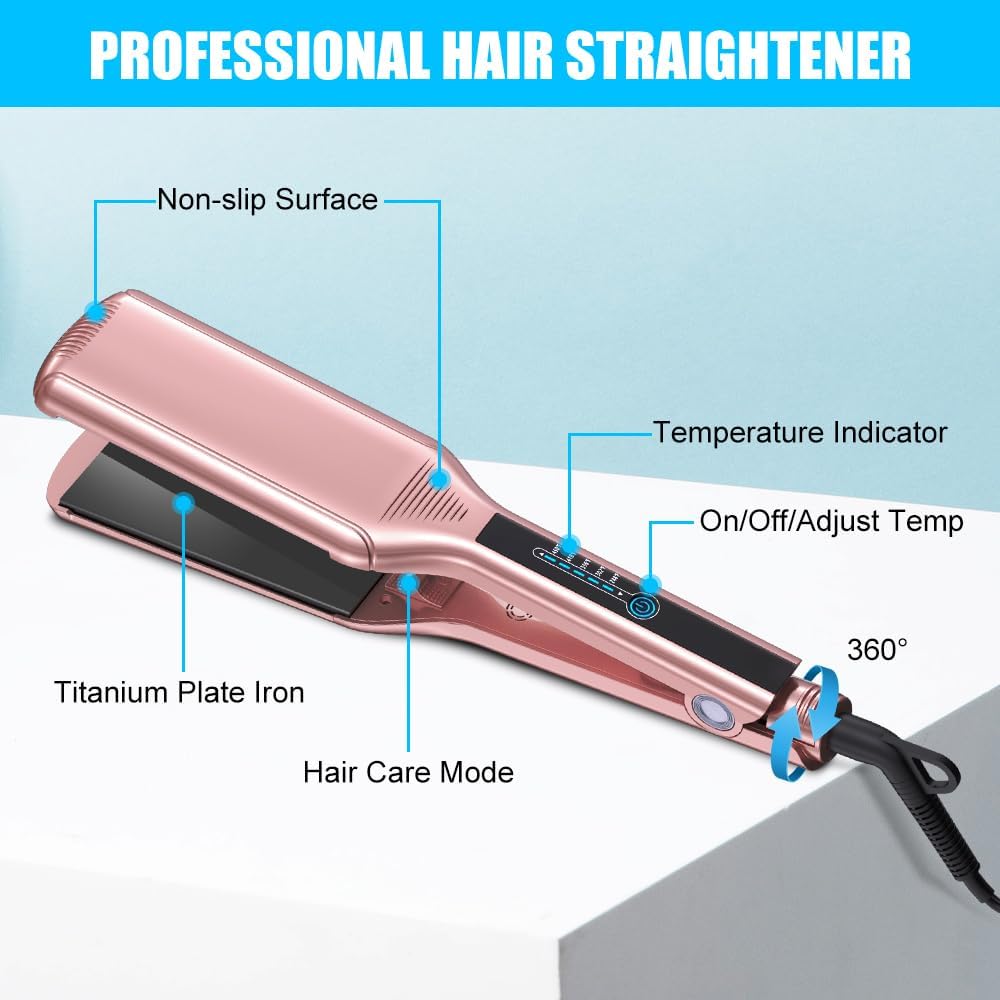 2.16" Extra-Large Floating Titanium Hair Straightener for Hair, Instant Heating with 5 Adjustable Temp, Anti-Static Iron for All Hair Types - Image 5