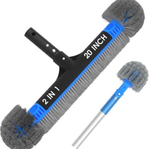 20'' 2 in 1 Pool Brush Head Cobweb Duster Heavy Duty Pool Cleaning Detachable Round Brush with EZ Clip & Wavy Nylon Bristles for Inground Pool & Above-Ground Pool (Without Pole)