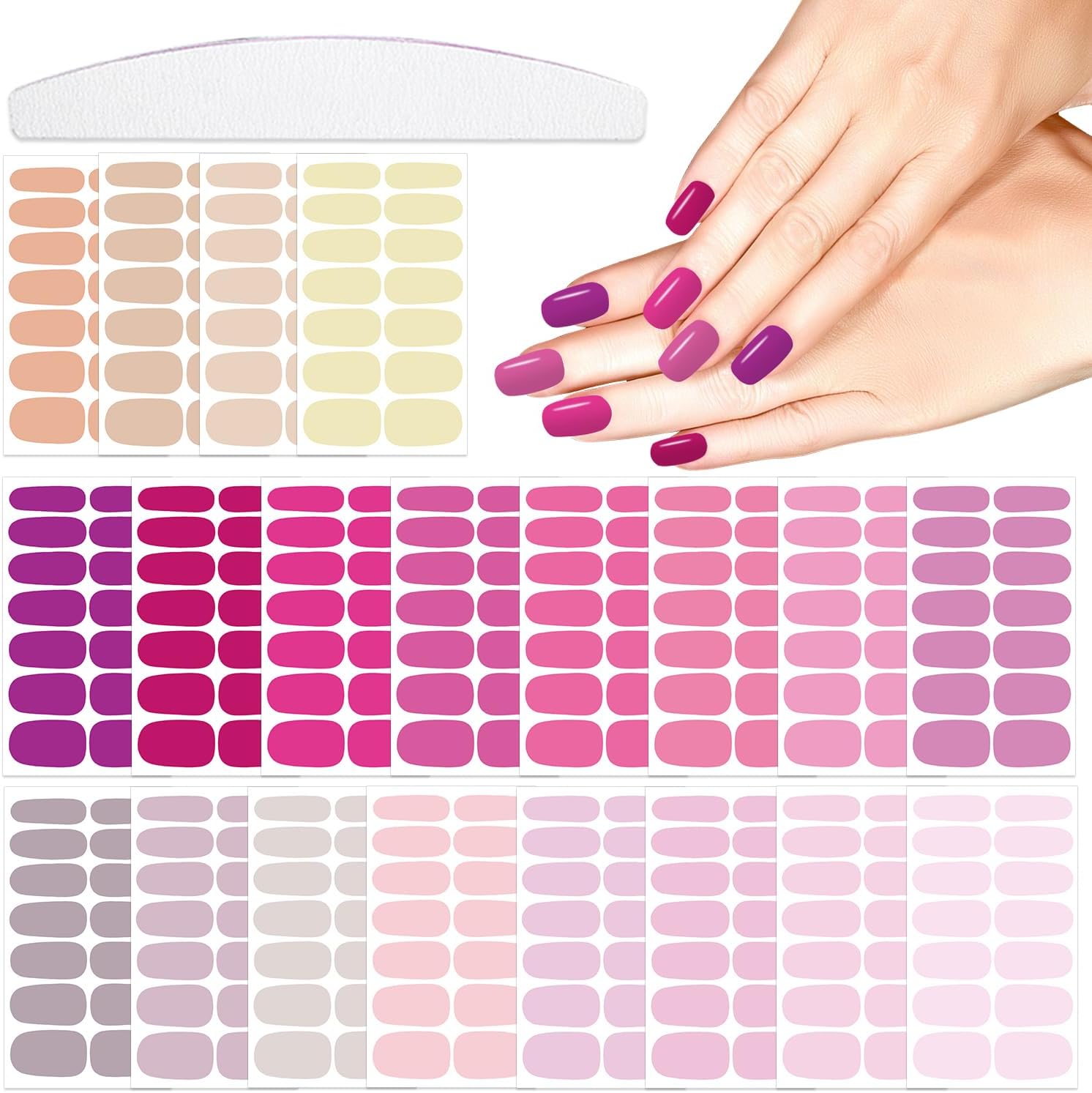 20 Sheets 280 Pcs Mix-Color Solid Nail Polish Strips for Women Girls Nails Stickers Full Nail Wraps Pink Yellow Solid Nail Polish Stickers Nails Stick On Nails Self Adhesive Gel Nail Strips