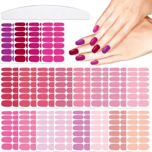 20 Sheets 280 Pcs Red&Pink Nail Polish Strips for Women Girls Nails Stickers Full Nail Wraps Solid Nail Polish Stickers Nails Stick On Nails Self Adhesive Gel Nail Strips with Nail File Set