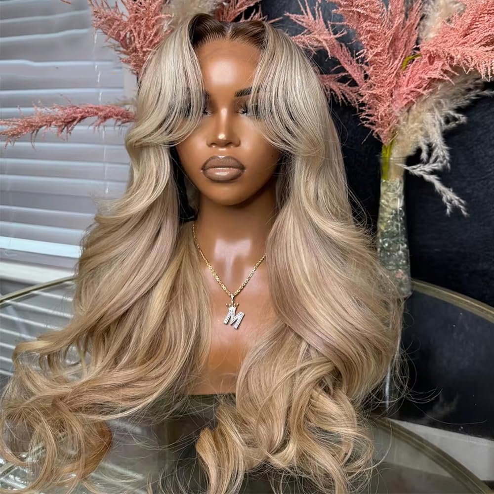 200% Density Milk Tea Ombre Ash Blonde Lace Front Wig Human Hair Upgrades 13x6 Body Wave Lace Front Wig for Women Hd Invisible Frontal Pre Plucked Ombre Blonde Human Hair Wig 20 Inch - Image 5