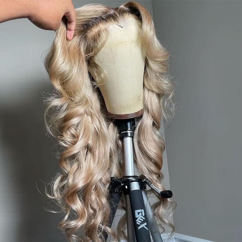 200% Density Milk Tea Ombre Ash Blonde Lace Front Wig Human Hair Upgrades 13x6 Body Wave Lace Front Wig for Women Hd Invisible Frontal Pre Plucked Ombre Blonde Human Hair Wig 20 Inch - Image 2