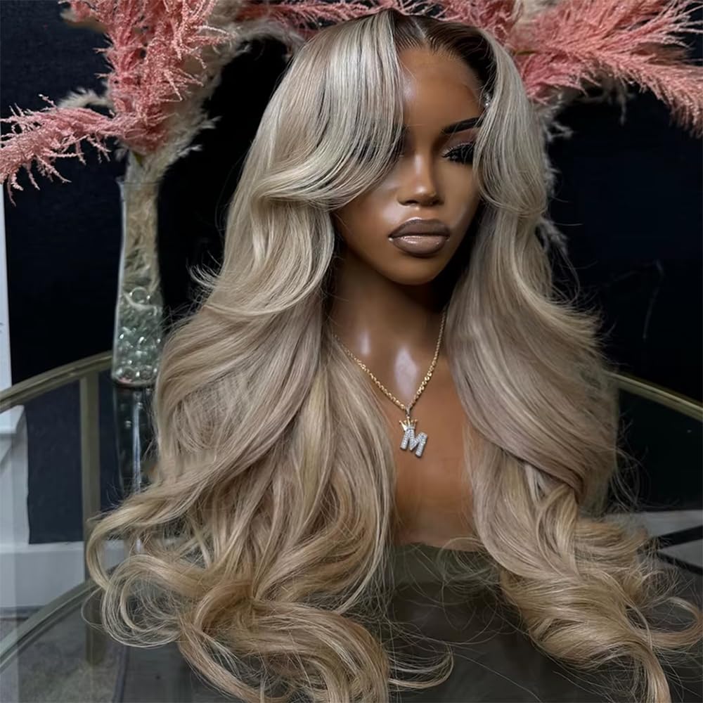 200% Density Milk Tea Ombre Ash Blonde Lace Front Wig Human Hair Upgrades 13x6 Body Wave Lace Front Wig for Women Hd Invisible Frontal Pre Plucked Ombre Blonde Human Hair Wig 20 Inch - Image 4