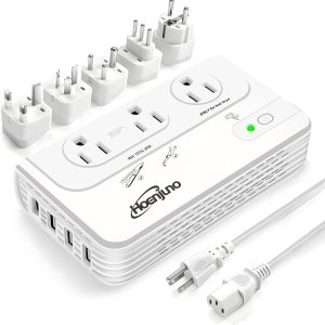 2000W Voltage Converter 220V to 110V for Hair Dryer & 200W Voltage Adapter for Curling Iron, Straightener with 3 AC Outlets and 4 USB Ports Power Convetrer Adapter Combo