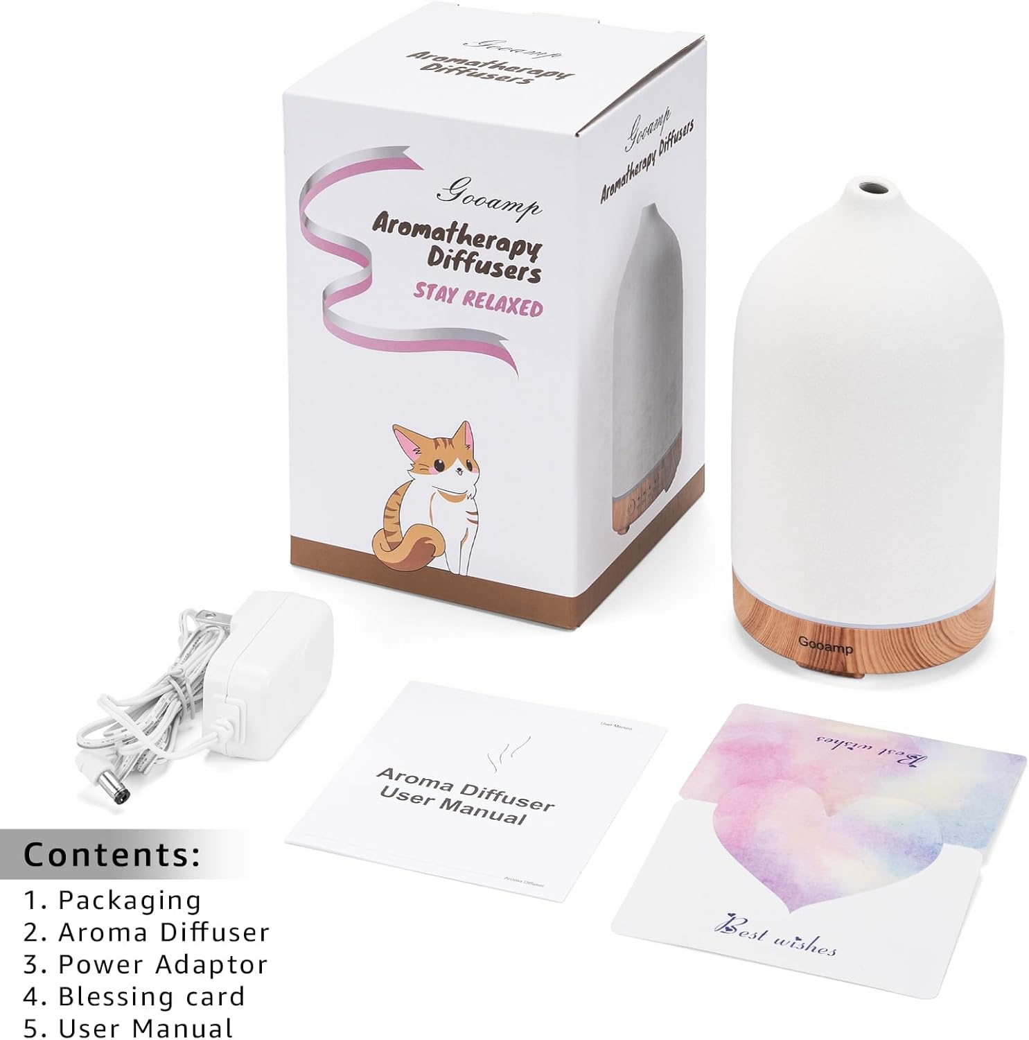 200ML Ceramic Essential Oil Diffuser - Ultrasonic Aromatherapy & Humidifier with 7-Color LED Lights, Auto Shut-Off, Wood Grain Base, 1H/3H/6H Timer | Scent for Home, Office, Yoga - Image 7