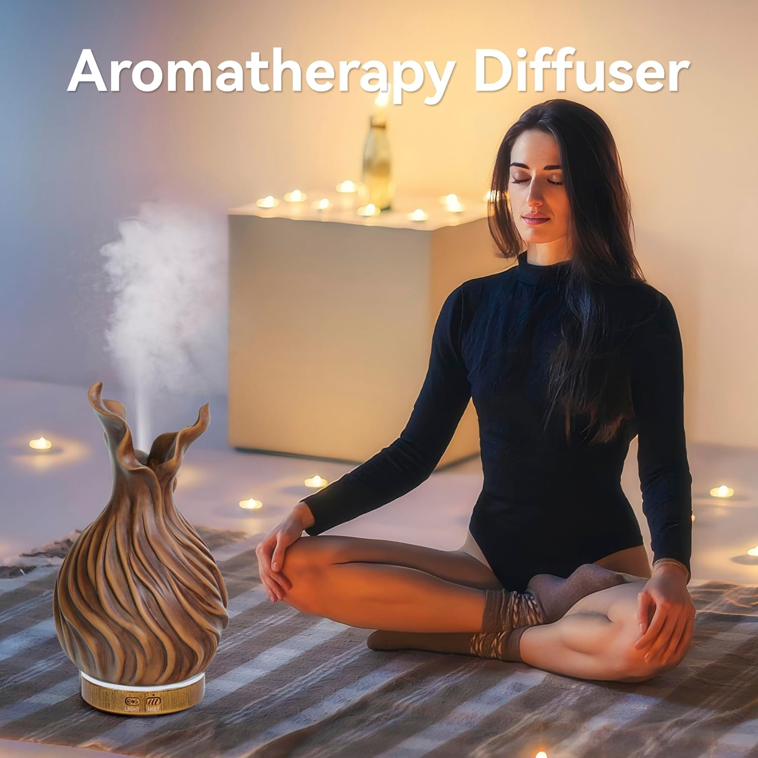 200ml Essential Oil Diffuser for Home, Wood Grain Cover Aromatherapy Diffuser, Cool Mist Humidifier with Safe Auto Shut-Off and 2 Mist Modes & 7 Color LED Night Lights for Office Room (VASE03) - Image 3