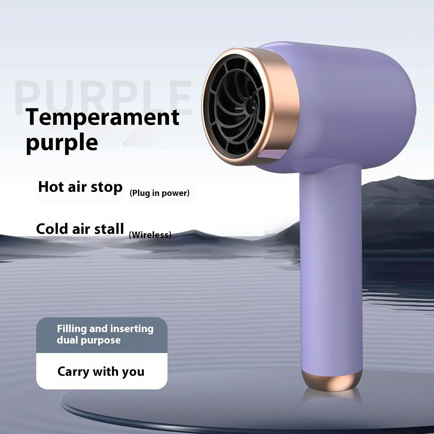 2025 Battery Hair Dryer Rechargeable with USB Charging Cold Hot Wind Wireless Hair Dryer with Battery for Travel Camping (Purple Hair Dryer Comb Set) - Image 9