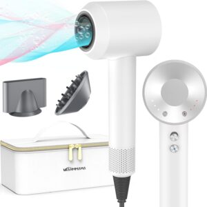 2025 New Hair Blower Dryer, warmmama High Speed Hair Dryers Ionic for Curly Hair, Quiet Thermo-Control Portable Hair Dryer with Diffuser and Nozzle for Home Travel, White