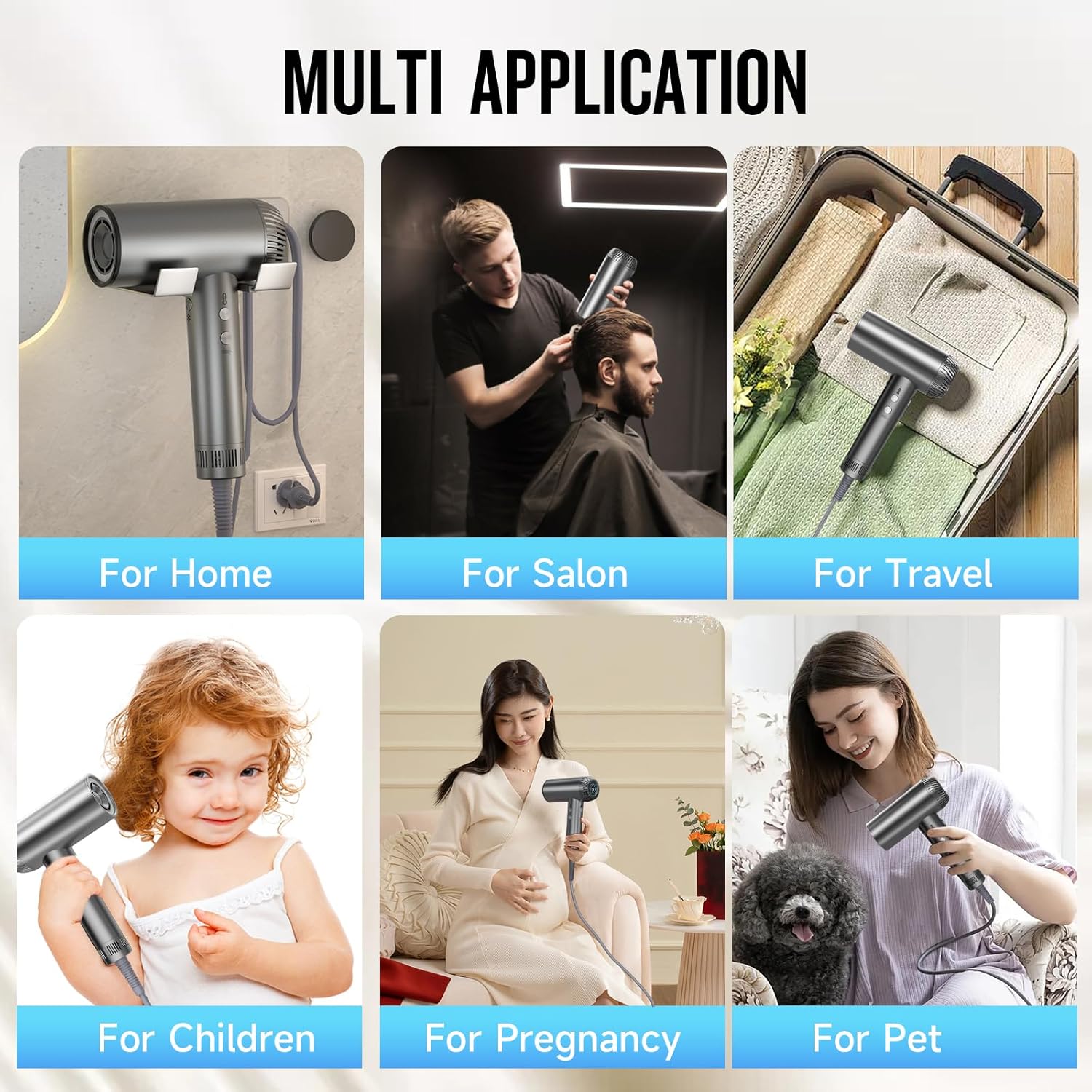 2025 Silver 200000 RPM High Speed Ionic Hair Dryer Brushless Motor with Diffuser for Women Curly Hair Dog Salon Travel - Image 8