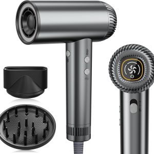 2025 Updated Hair Dryer, 200000 RPM High Speed Blow Dryer with Diffuser for Women, 1000 Million Ionic Hair Dryer with Brushless Motor, Low Noise Hair Blow Dryer for Curly Hair Dog Salon Travel, Silver