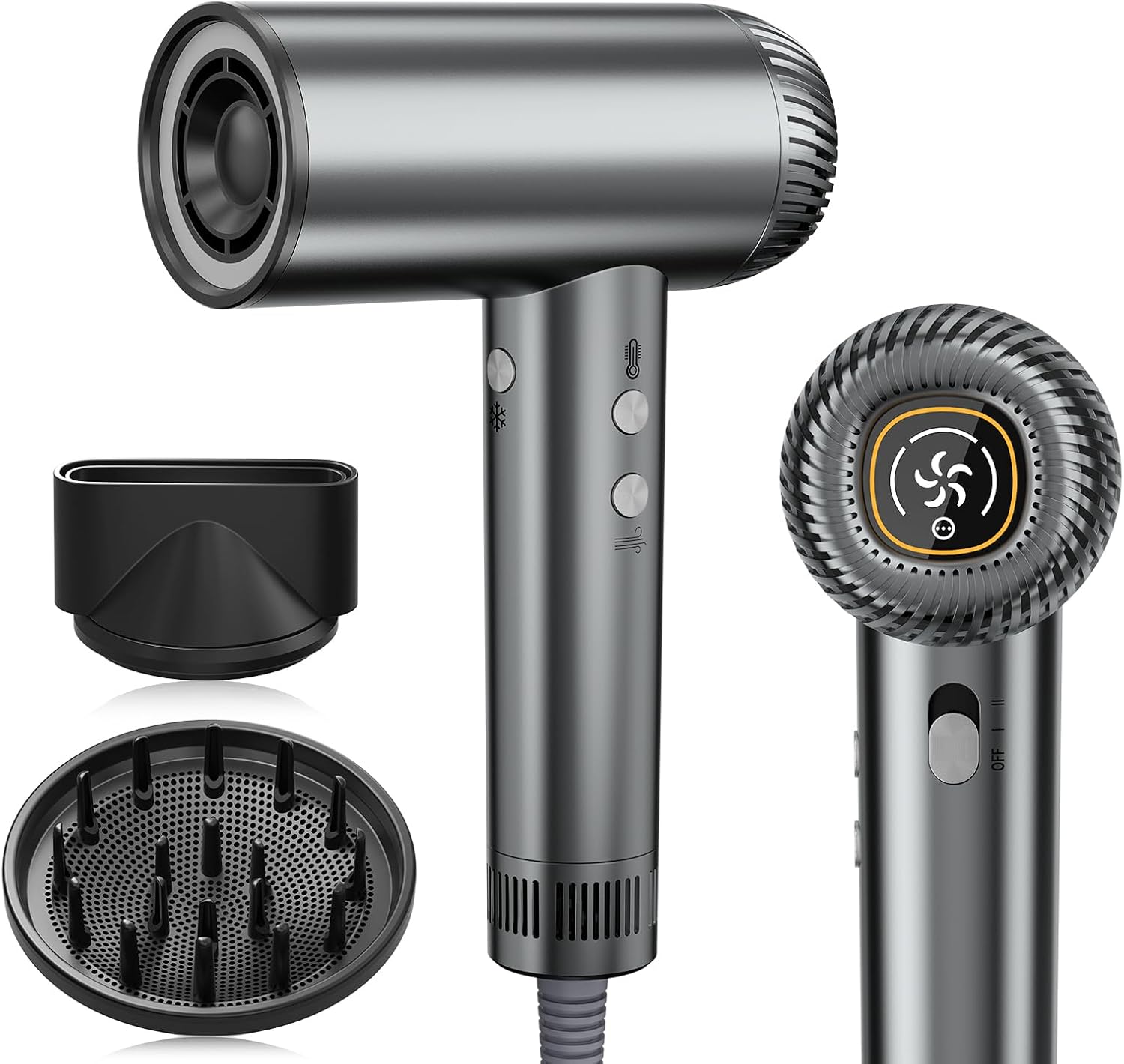 2025 Updated Hair Dryer, 200000 RPM High Speed Blow Dryer with Diffuser for Women, 1000 Million Ionic Hair Dryer with Brushless Motor, Low Noise Hair Blow Dryer for Curly Hair Dog Salon Travel, Silver