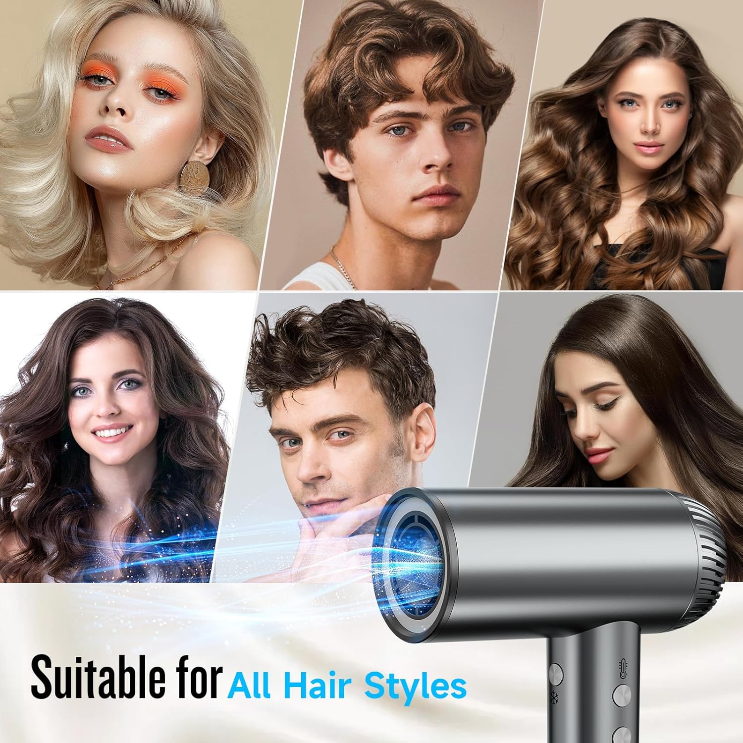 2025 Silver 200000 RPM High Speed Ionic Hair Dryer Brushless Motor with Diffuser for Women Curly Hair Dog Salon Travel - Image 9