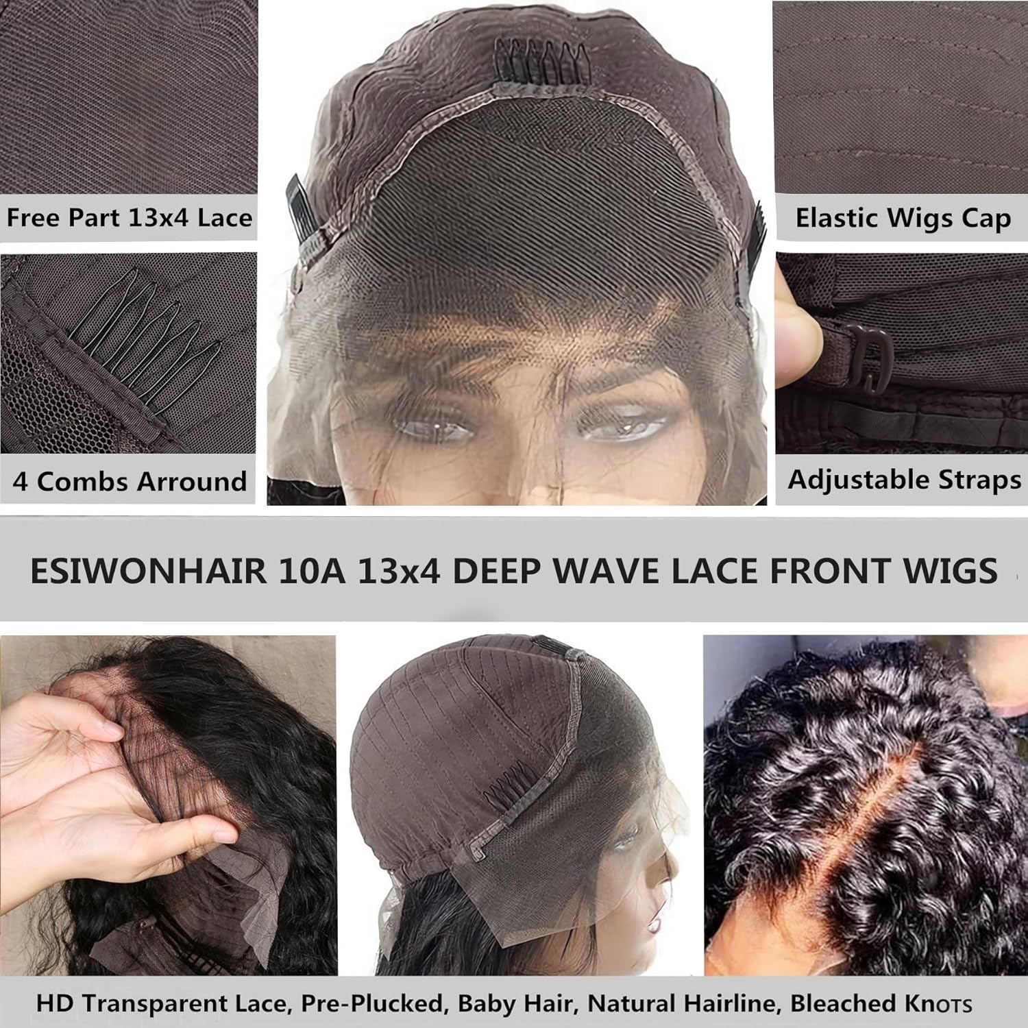 20Inch 13x4 Deep Wave Wet and Wavy Lace Front Wigs Human Hair for Black Women Glueless Brazilian Virgin Wear and Go HD Curly Lace Frontal Wig Pre Plucked with Baby Hair - Image 5