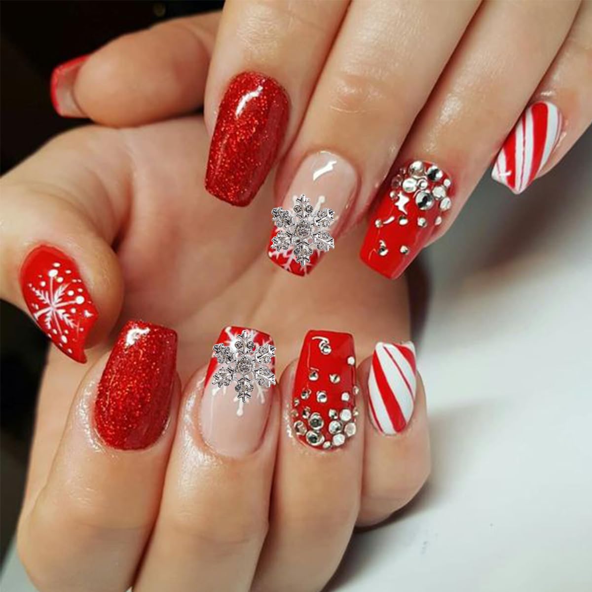 20pcs Christmas Nail Charms Alloy Snowflake Art Charms Silver Rhinestones Design Xmas Gems for Acrylic Nails Supplies Shiny Zircon Snowflake for Women DIY Holiday Decor - Image 4