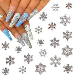 20pcs Christmas Nail Charms Alloy Snowflake Art Charms Silver Rhinestones Design Xmas Gems for Acrylic Nails Supplies Shiny Zircon Snowflake for Women DIY Holiday Decor