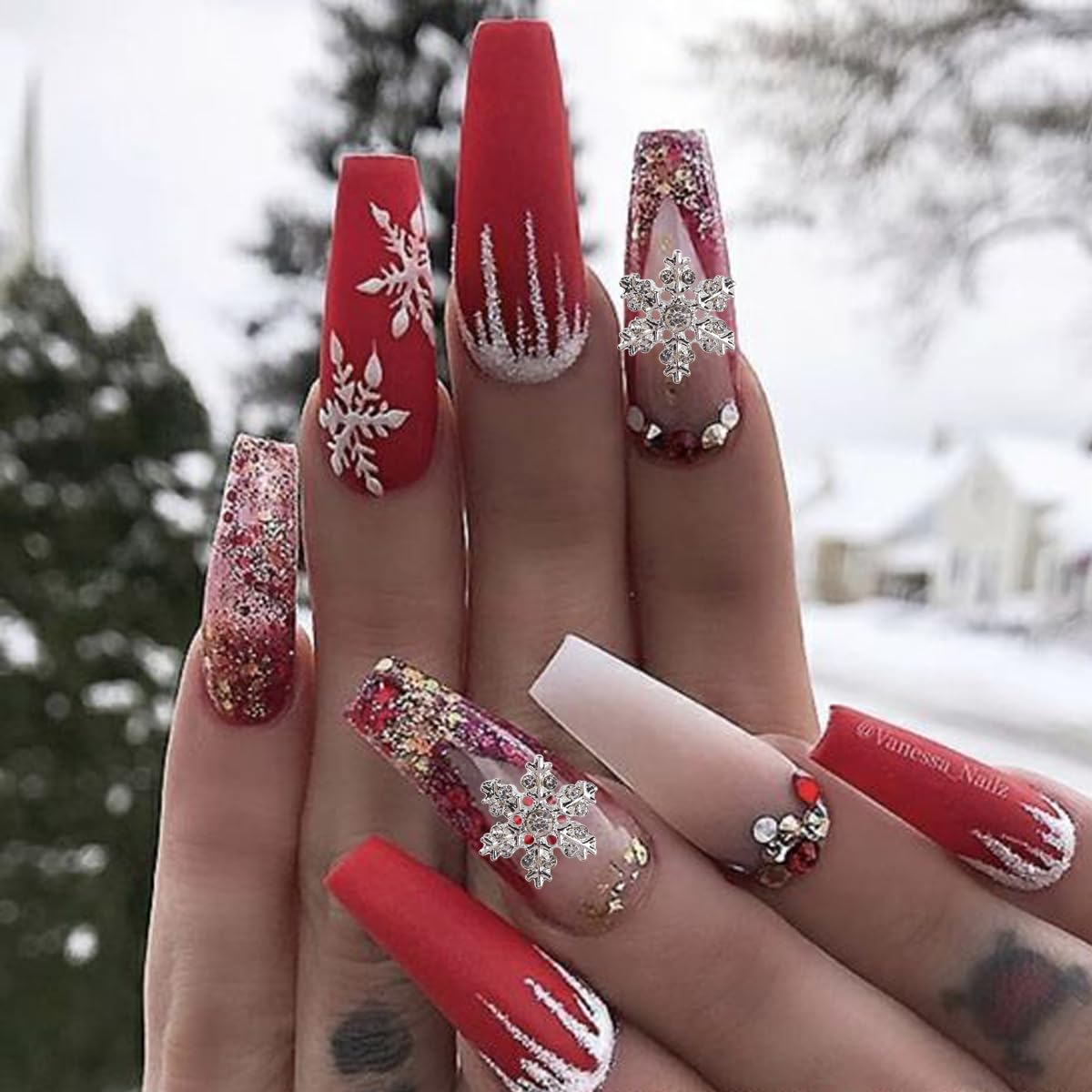 20pcs Christmas Nail Charms Alloy Snowflake Art Charms Silver Rhinestones Design Xmas Gems for Acrylic Nails Supplies Shiny Zircon Snowflake for Women DIY Holiday Decor - Image 7