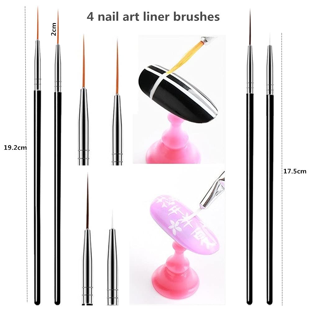20PCS Nail Art Design Tools, 15PCS Painting Brushes Set (Black) with 5PCS Dotting Pens - Image 6