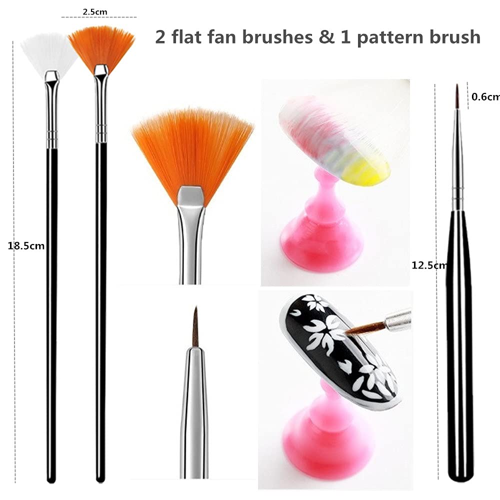 20PCS Nail Art Design Tools, 15PCS Painting Brushes Set (Black) with 5PCS Dotting Pens - Image 4