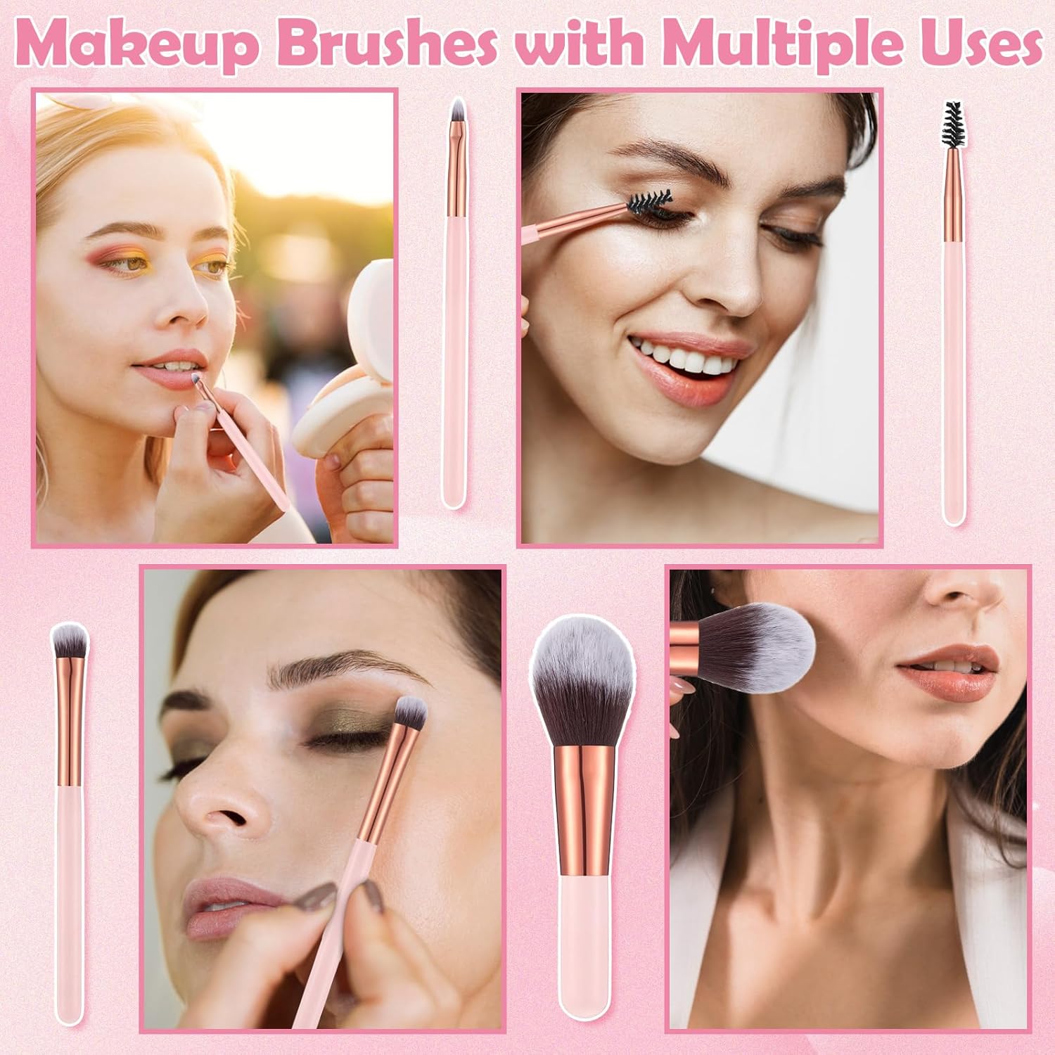 20PCS Travel Makeup Brush Set,10 Pcs Small Makeup Brushes with Mirror,Storage Bag and 8PCS Makeup Sponges for Home,Travel, Party - Image 4