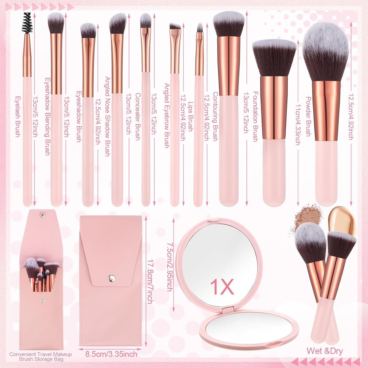 20PCS Travel Makeup Brush Set,10 Pcs Small Makeup Brushes with Mirror,Storage Bag and 8PCS Makeup Sponges for Home,Travel, Party - Image 3