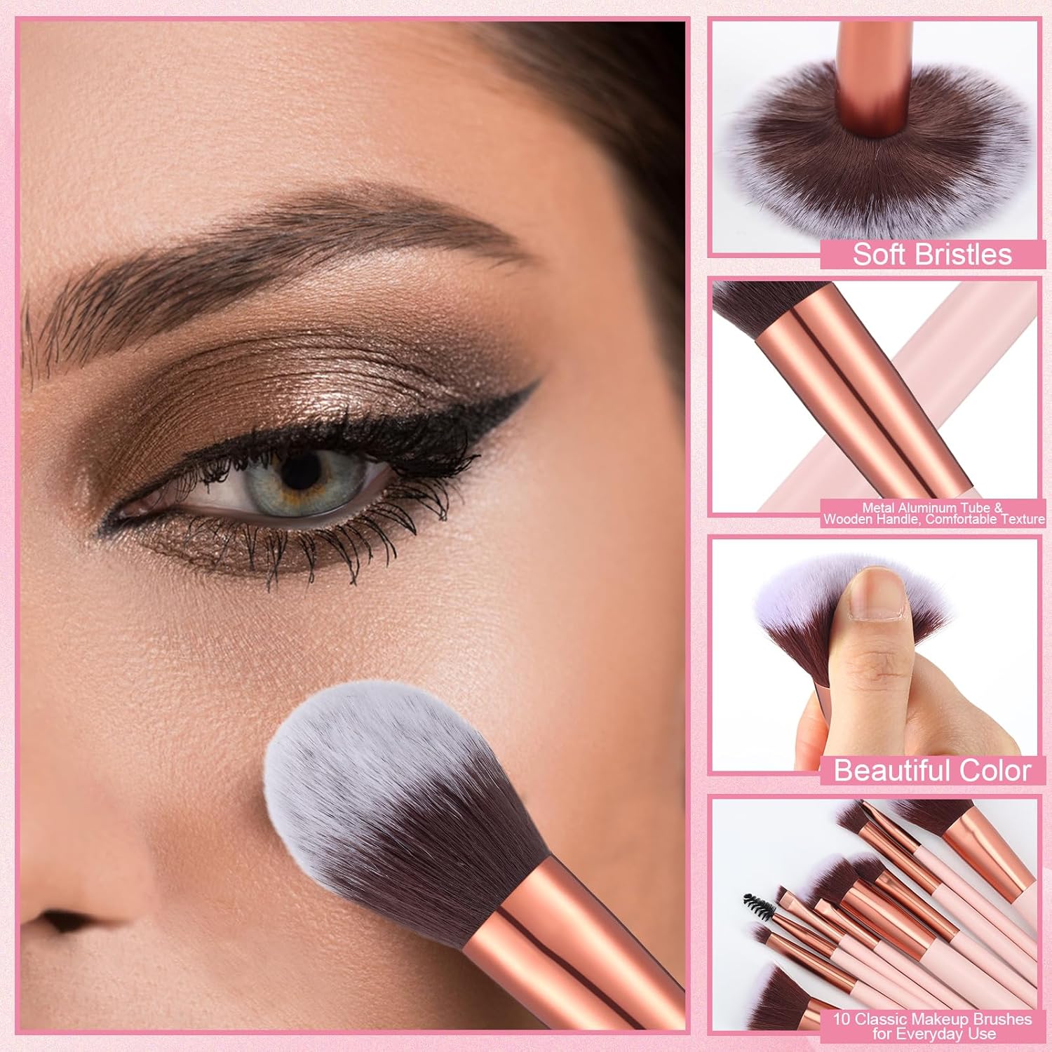 20PCS Travel Makeup Brush Set,10 Pcs Small Makeup Brushes with Mirror,Storage Bag and 8PCS Makeup Sponges for Home,Travel, Party - Image 2