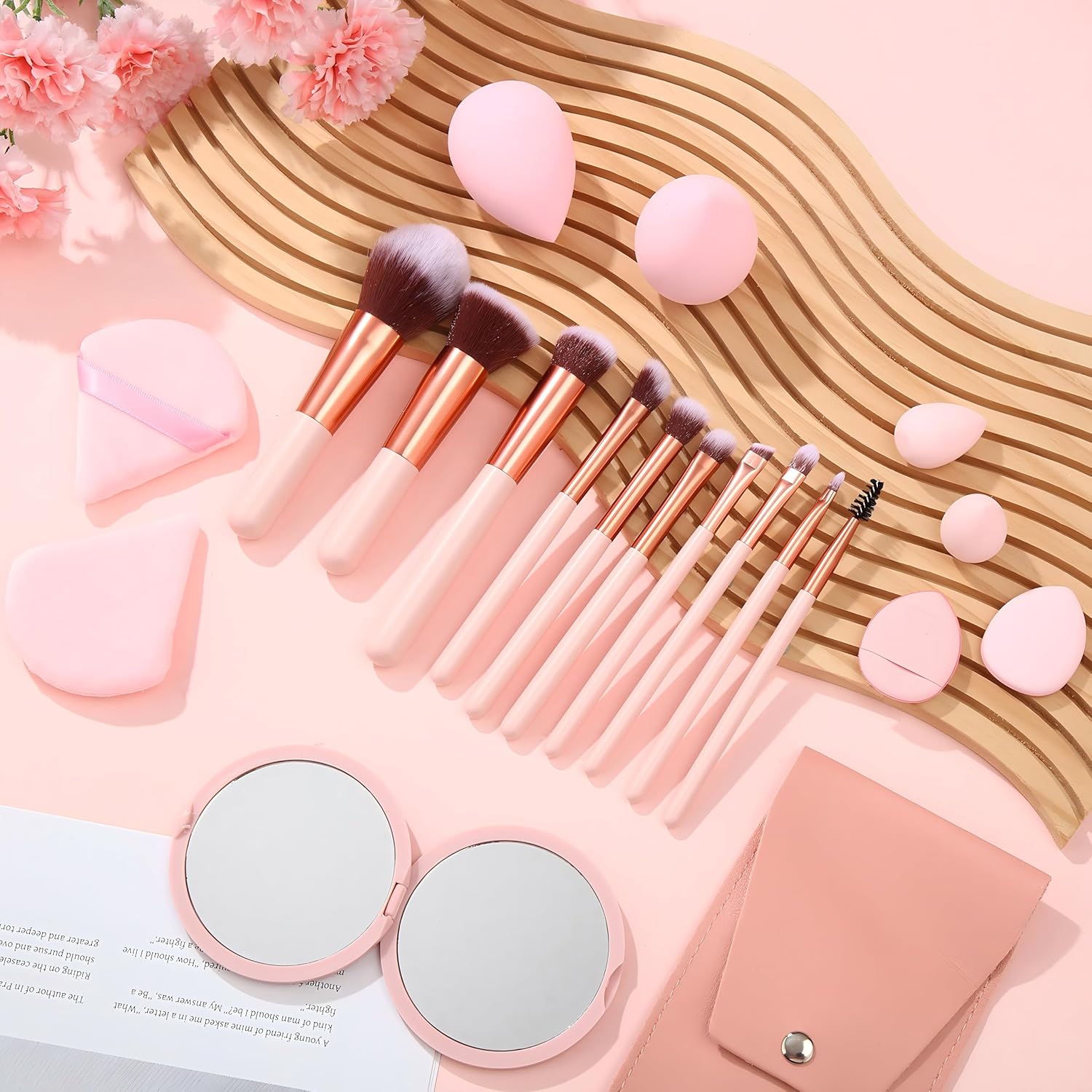 20PCS Travel Makeup Brush Set,10 Pcs Small Makeup Brushes with Mirror,Storage Bag and 8PCS Makeup Sponges for Home,Travel, Party - Image 7