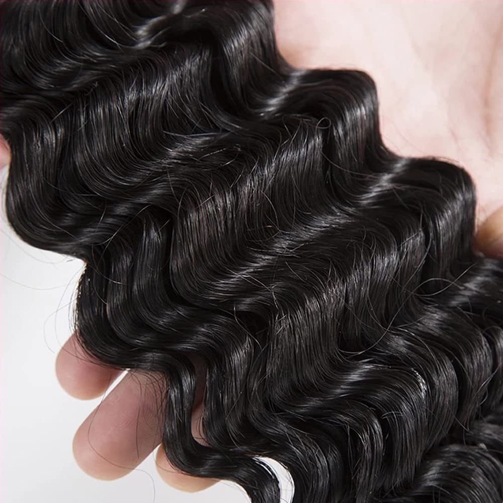 22 24 26 Inch Deep Wave Bundles Human Hair Unprocessed Peruvian Virgin Remy Hair Mixed Length 3 Bundles Natural Black Color Loose Deep Wave Bundles Hair Extensions - Image 3
