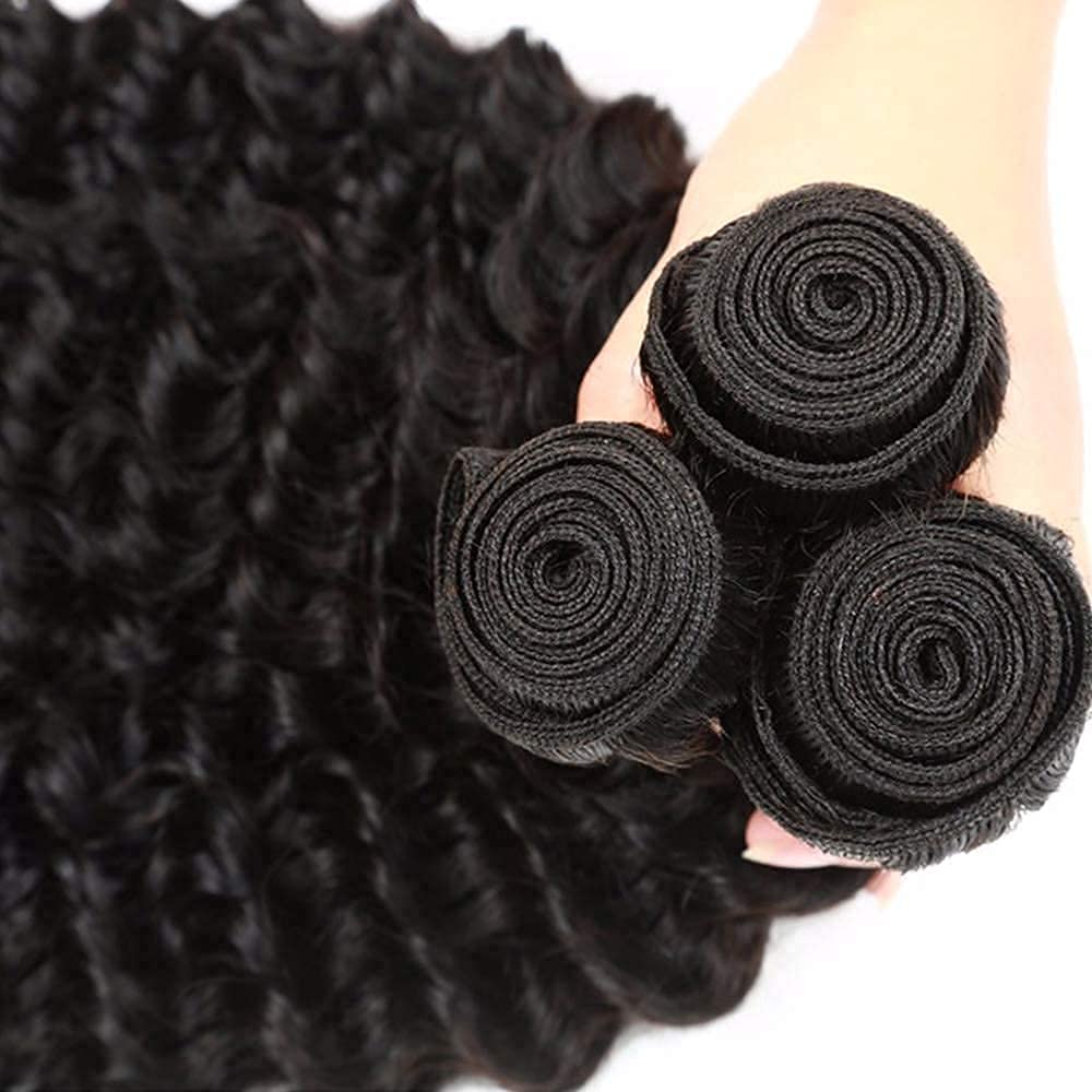 22 24 26 Inch Deep Wave Bundles Human Hair Unprocessed Peruvian Virgin Remy Hair Mixed Length 3 Bundles Natural Black Color Loose Deep Wave Bundles Hair Extensions - Image 2