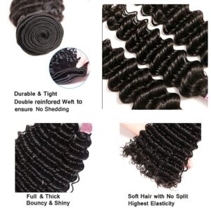 22 24 26 Inch Deep Wave Bundles Human Hair Unprocessed Peruvian Virgin Remy Hair Mixed Length 3 Bundles Natural Black Color Loose Deep Wave Bundles Hair Extensions