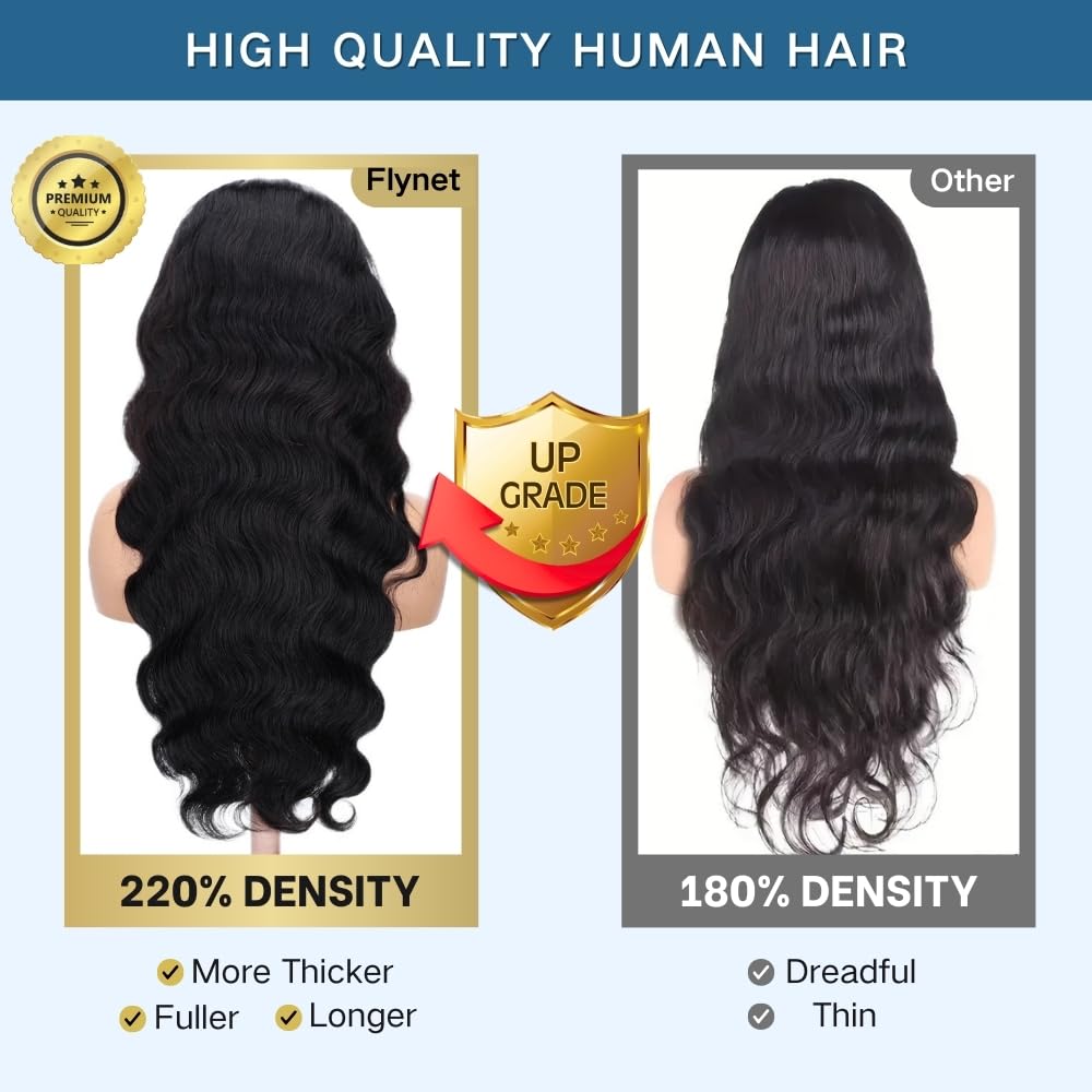 220 Density 30 Inch Body Wave Lace Front Wigs Human Hair, 13x6 HD Transparent Lace Front Wigs Human Hair Glueless Frontal Body Wave Wig for Women, Pre Plucked, Tangle Free, Average Cap, 30 Inch - Image 3