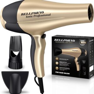 2200W High-Power Hair Dryer - Ionic Ceramic Tourmaline Technology, Lightweight Ergonomic Design with Cool Shot, Comb Attachments & Adjustable Heat/Speed, ADC Motor, Professional Salon Finish