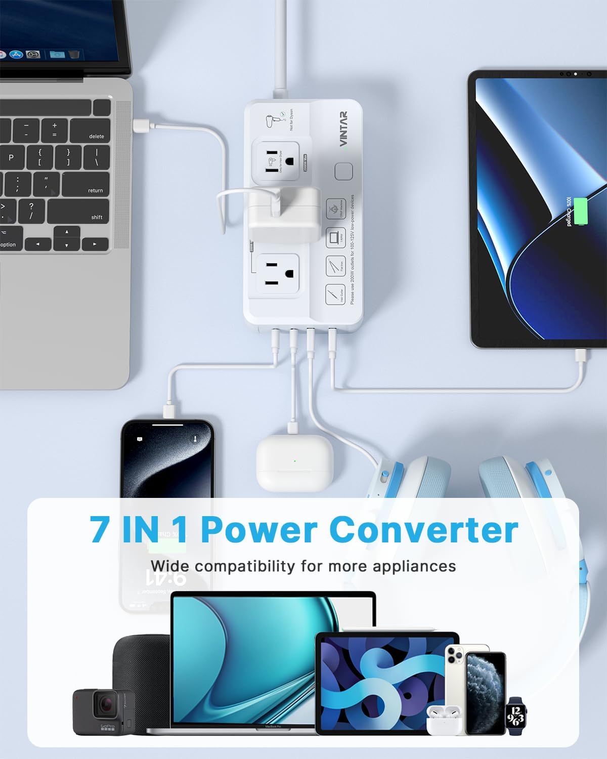 220V to 110V Voltage Converter, VINTAR 2000W Travel Converter for Hair Dryer and 200W Power Converters for Curling Iron, International Universal Step Down Transformer for US to Europe UK India AU SA - Image 5