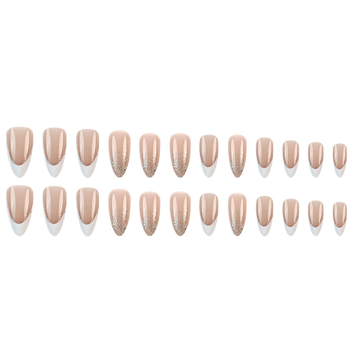 24 Pcs Short Almond Glitter French Tip Press-On Nails for Women and Girls Daily Wear Nude Acrylic - Image 5