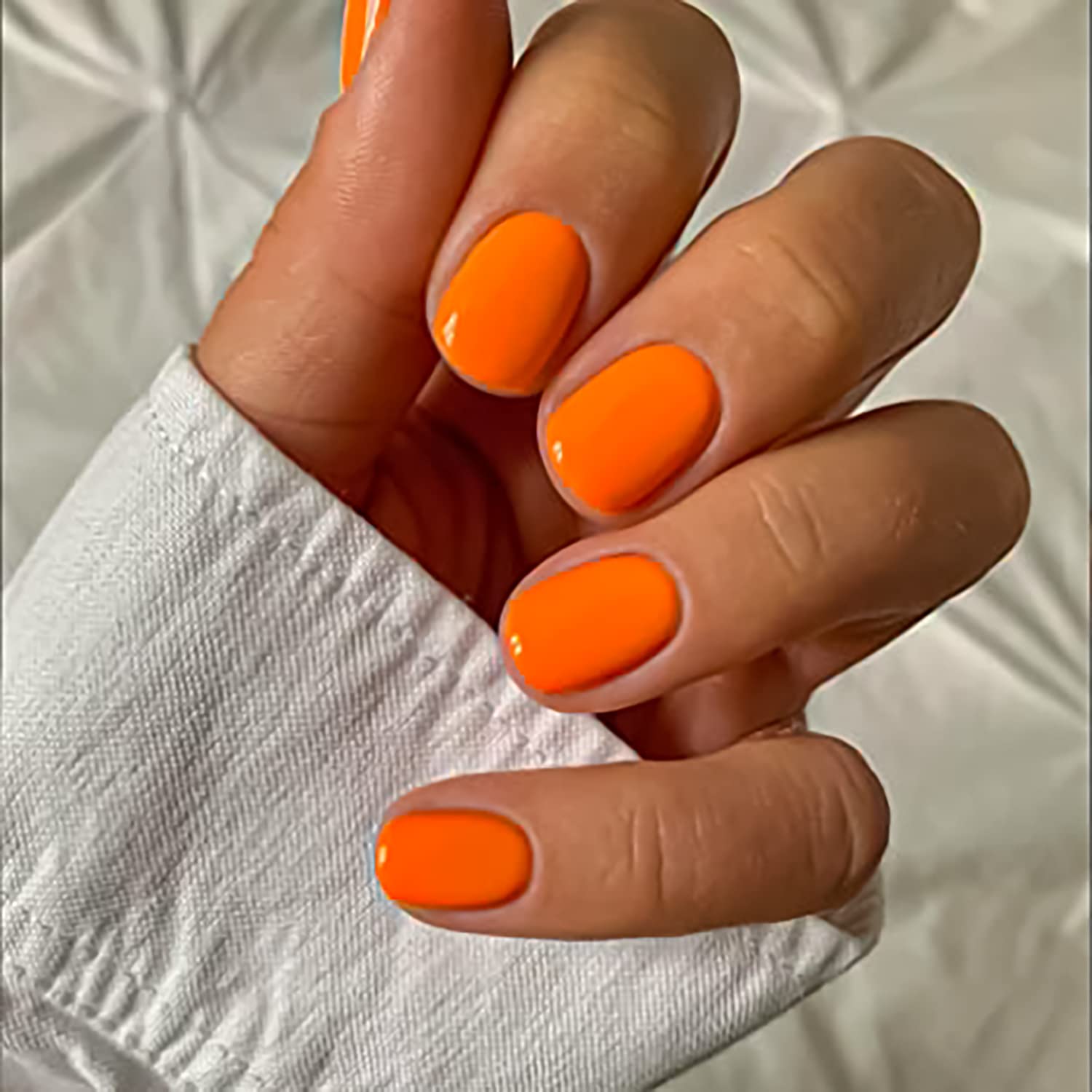 24 Pcs Square Acrylic False Nails - Glue on Nails, Nude, Extra Short, Orange, Glossy, Solid Color, Full Cover