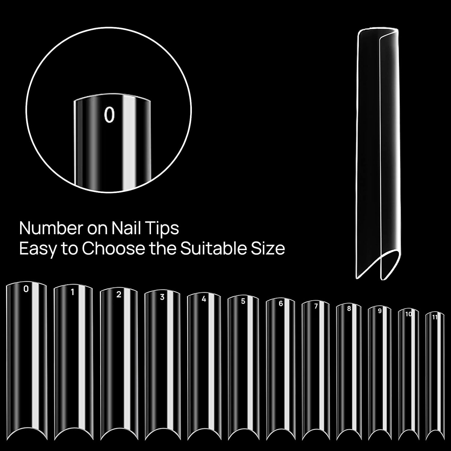 240 Pcs Extra Long C Curve Nail Tips - XXL Clear Fake Straight Square Shape Half Cover Acrylic False Nails with Box for Salons Nail Art,12 Sizes - Image 5