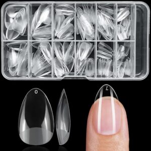 240pc Almond Gel Nail Tips Short Fake Nails for Press on Nails Clear Acrylic Nails Tips, 12 Sizes Full Cover Nail tips Almond Soft Gel Nail Tips False Nails Extension Artificial Fingernail