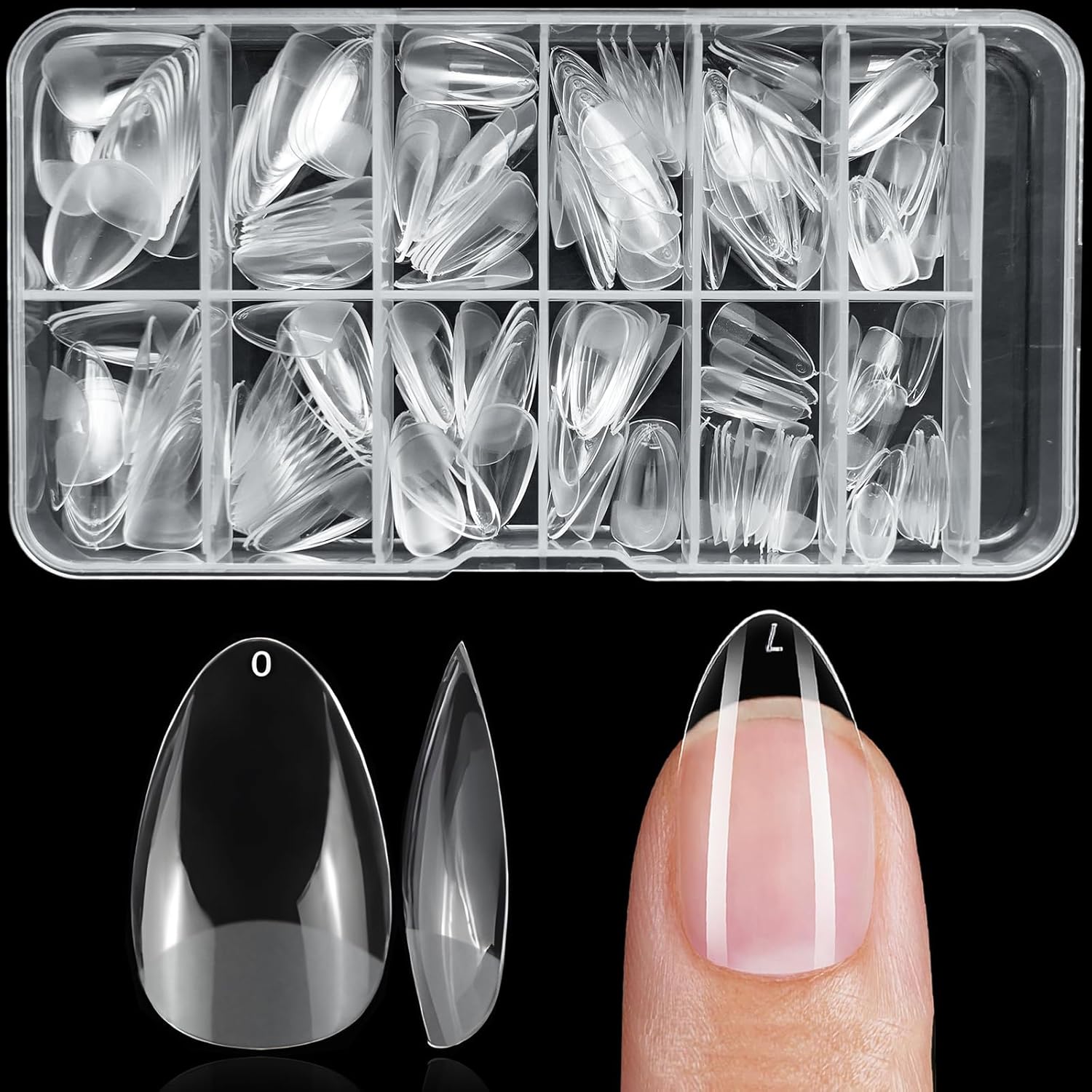240pc Almond Gel Nail Tips Short Fake Nails for Press on Nails Clear Acrylic Nails Tips, 12 Sizes Full Cover Nail tips Almond Soft Gel Nail Tips False Nails Extension Artificial Fingernail