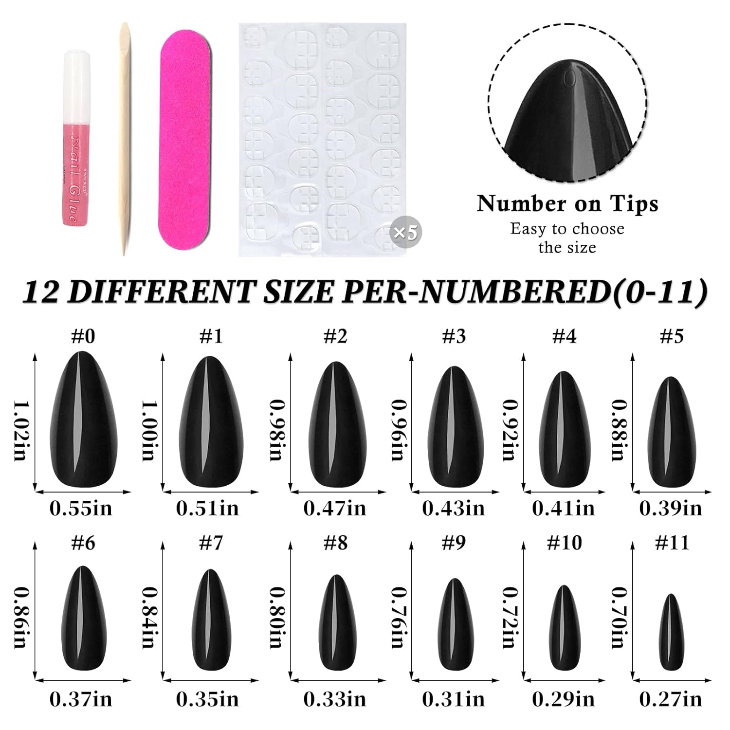 240PC Black Almond Press on Nails Medium Fake Nails Press ons, False Acrylic Nails Press on Nails Almond Glue on Nails Artificial Nail Tips Fingernails Stick on Nails with Glue&Adhesive Tabs - Image 6