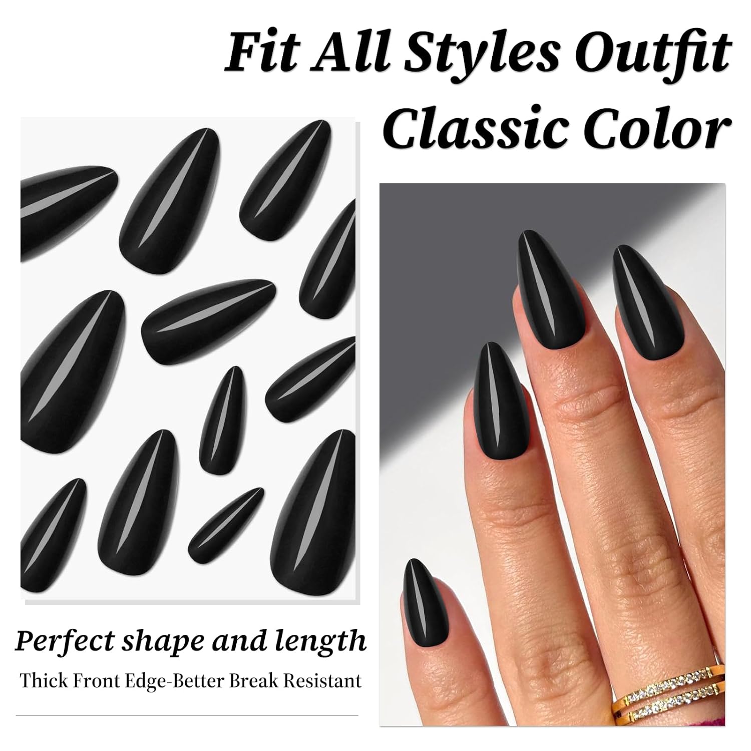 240PC Black Almond Press on Nails Medium Fake Nails Press ons, False Acrylic Nails Press on Nails Almond Glue on Nails Artificial Nail Tips Fingernails Stick on Nails with Glue&Adhesive Tabs - Image 2