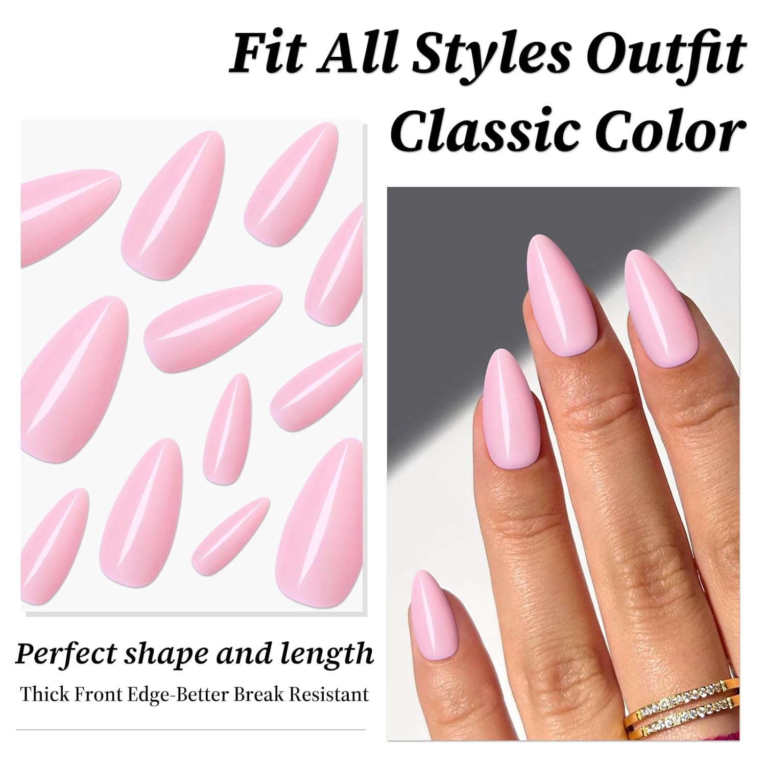 240PC Light Pink Almond Press on Nails Medium Fake Nails Press ons,False Acrylic Nails Press on Nails Almond Glue on Nails Artificial Nail Tips Fingernail Stick on Nails with Glue&Sticky Tab - Image 2