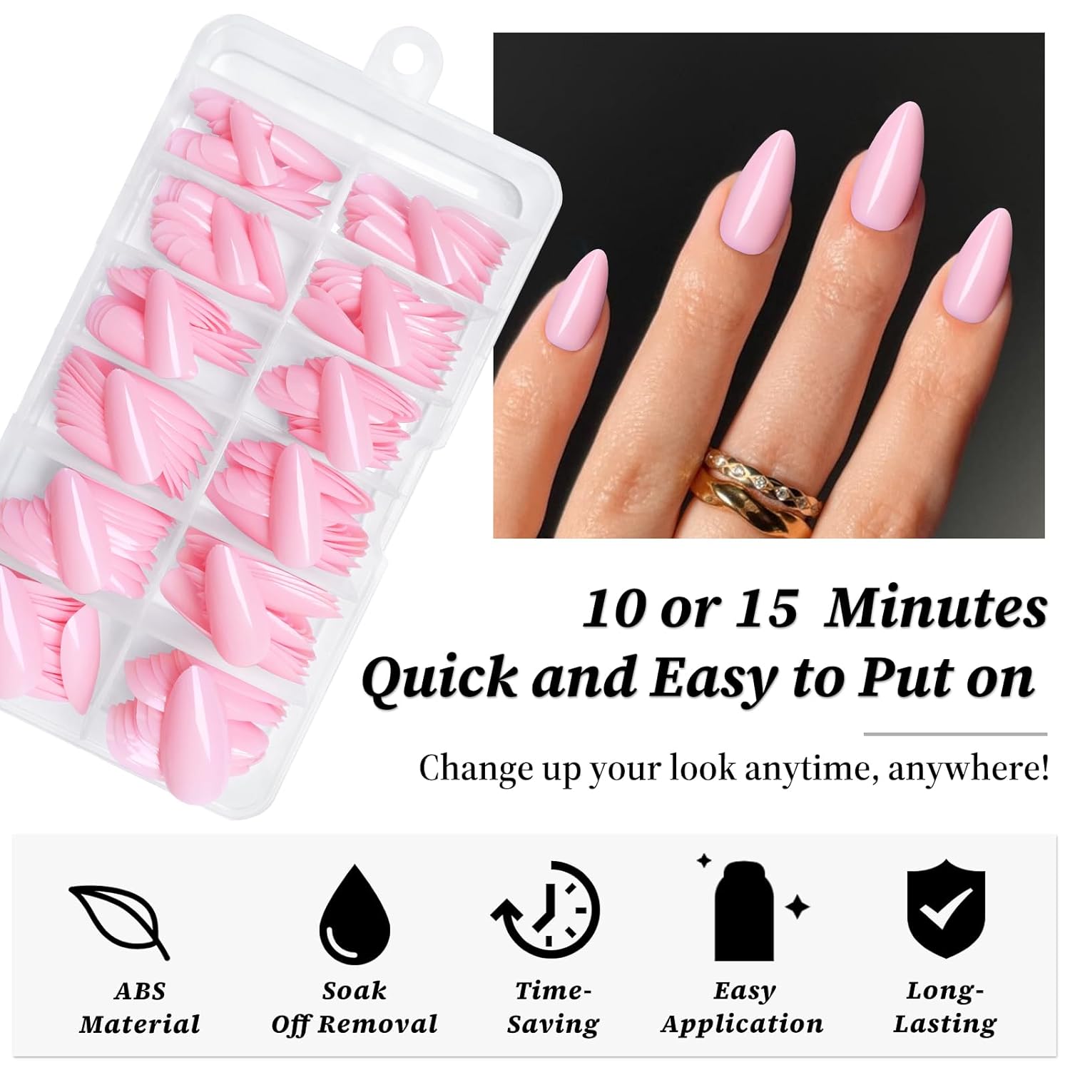 240PC Light Pink Almond Press on Nails Medium Fake Nails Press ons,False Acrylic Nails Press on Nails Almond Glue on Nails Artificial Nail Tips Fingernail Stick on Nails with Glue&Sticky Tab - Image 3