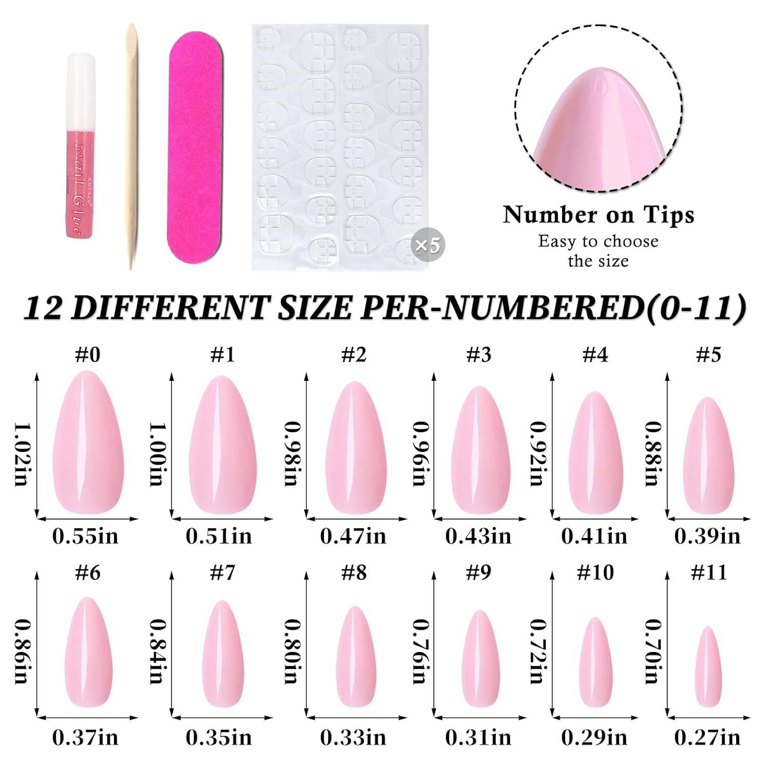 240PC Light Pink Almond Press on Nails Medium Fake Nails Press ons,False Acrylic Nails Press on Nails Almond Glue on Nails Artificial Nail Tips Fingernail Stick on Nails with Glue&Sticky Tab - Image 6