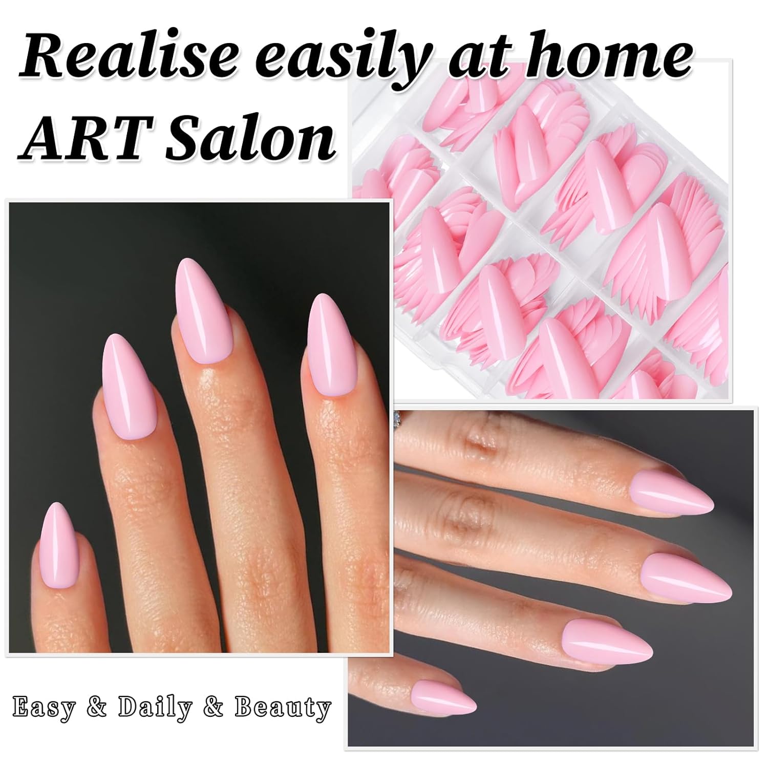 240PC Light Pink Almond Press on Nails Medium Fake Nails Press ons,False Acrylic Nails Press on Nails Almond Glue on Nails Artificial Nail Tips Fingernail Stick on Nails with Glue&Sticky Tab - Image 4