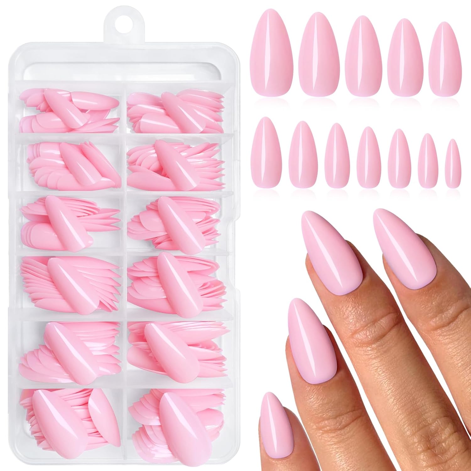 240PC Light Pink Almond Press on Nails Medium Fake Nails Press ons,False Acrylic Nails Press on Nails Almond Glue on Nails Artificial Nail Tips Fingernail Stick on Nails with Glue&Sticky Tab