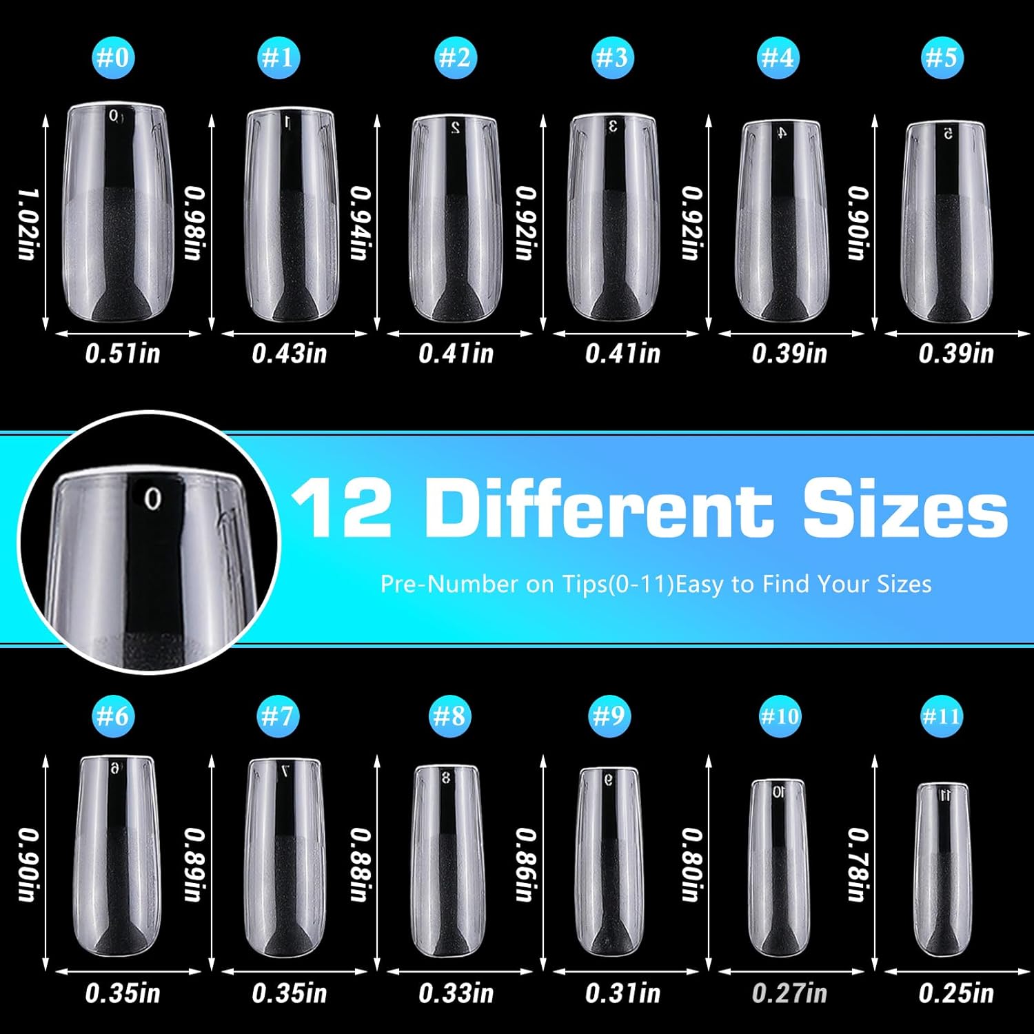 240pc Square Gel Nail Tips Medium Fake Nails for Press on Nails Clear Acrylic Nails Tips, 12 Size Full Cover Nail tips Square Soft Gel Nail Tips False Nails Extension Artificial Fingernails - Image 6