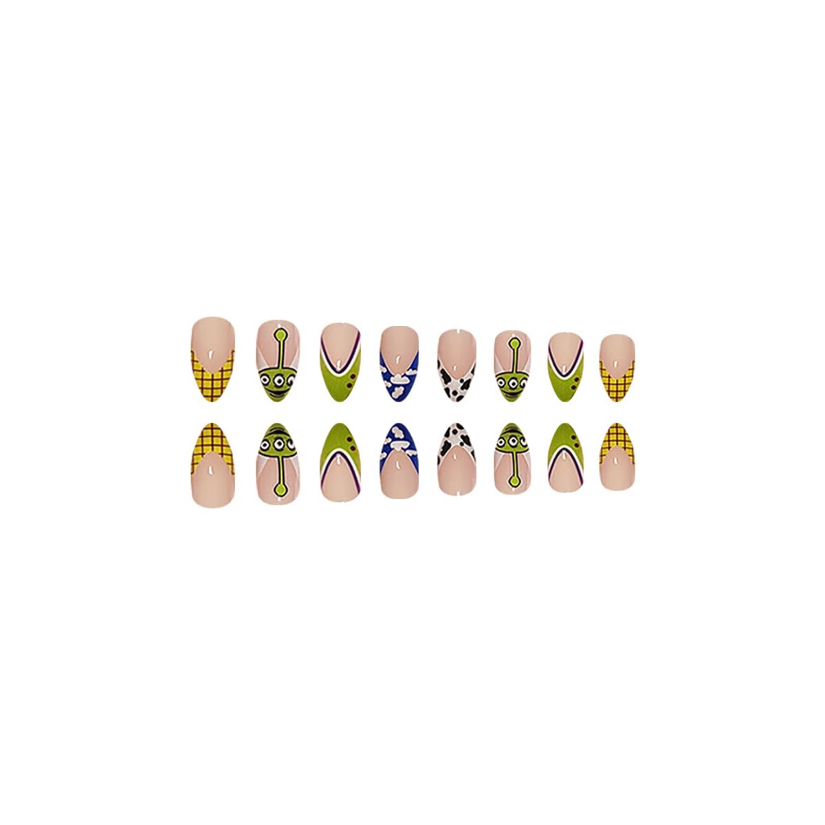 24Pcs Almond Press on Nails Short Fake Nails Summer Reusable False Nails with Cute Cartoon Pattern Design Artificial Acrylic Nails Press ons Holiday Glue-Free Nails Halloween Nails for Women - Image 4