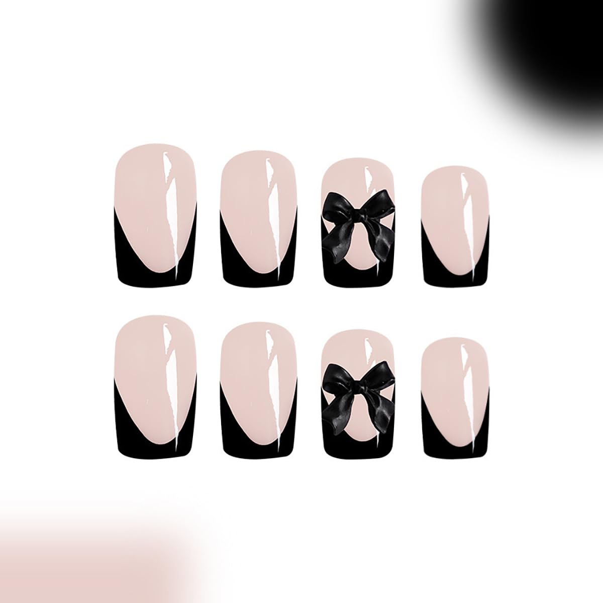 24Pcs Black French Tip Press on Nails Medium Fake Nails Square Shaped Black Bow Glue on Nails Glossy Designs Reusable Artificial Cute Bow False Nails Stick on Nails for Women Girls Acrylic Nails DIY - Image 4